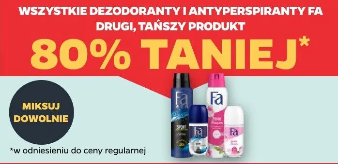 Wszystkie dezodoranty i antyperspiranty drugi, tańszy produkt 80% taniej promocja w Netto