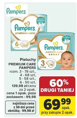 Pieluchy Premium Care Pampers rozmiar 6 promocja w Carrefour