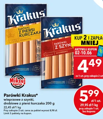 Parówki z szynki Krakus promocja w LEWIATAN