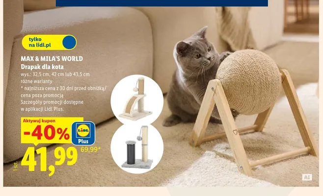 Drapak dla kota wys. 43,5 cm Max & Mila's World promocja w Lidl