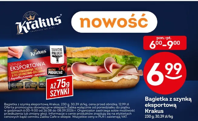 Bagietka z szynką eksportową Krakus promocja w Żabka