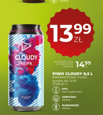 Piwo Cloudy Neipa Browar Funky Fluid promocja w Duży Ben