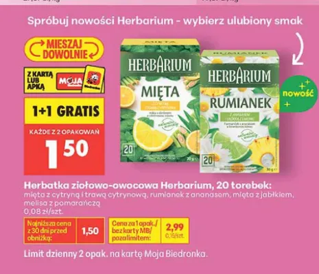 Herbatka ziołowo-owocowa Herbarium mięta z jabłkiem promocja w Biedronka