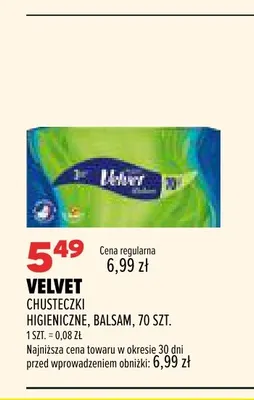 Chusteczki higieniczne Balsam Velvet promocja w Drogerie Natura