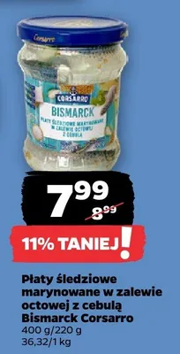 Płaty śledziowe marynowane w zalewie octowej z cebulą Bismarck Corsarro promocja w Netto