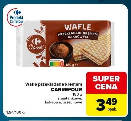 Wafle przekładane kremem Carrefour kakaowe promocja w Globi