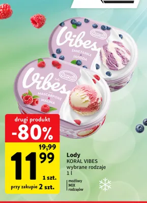 Lody Vibes mascarpone & malina promocja w Intermarche