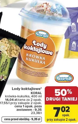 Lody koktajlowe Koral krówka-kukułka promocja w Carrefour