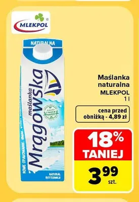 Maślanka naturalna Mlekpol promocja w Carrefour