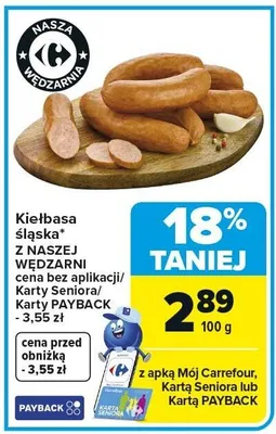 Kiełbasa śląska Z NASZEJ WĘDZARNI promocja w Carrefour