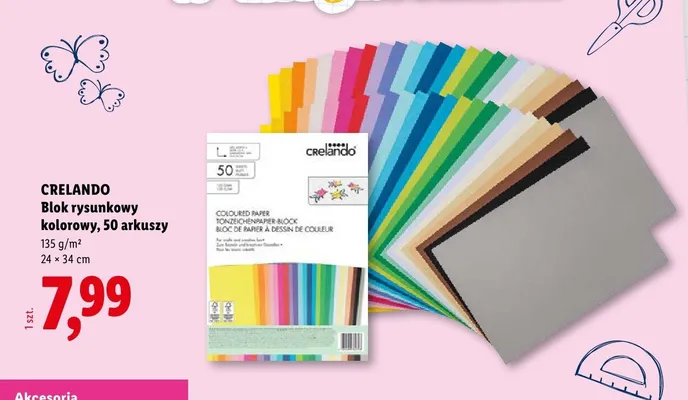 Blok rysunkowy kolorowy Crelando 50 arkuszy promocja w Lidl