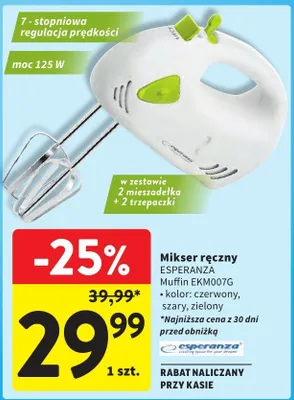 Mikser ręczny Muffin EKM007G promocja w Intermarche
