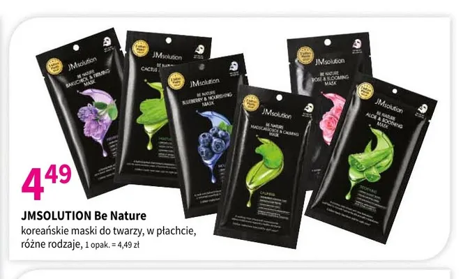 Koreańskie maski do twarzy w płachcie Be Nature JMSolution promocja w Drogerie Polskie