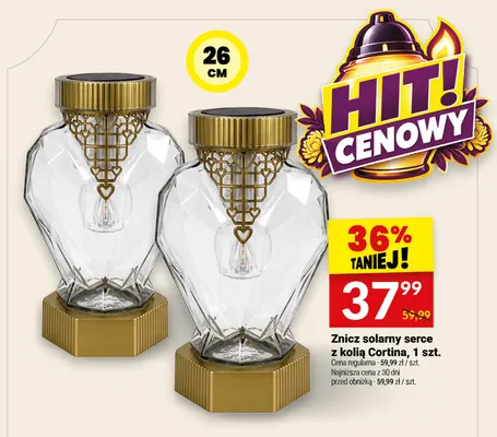 Znicz solarny serce z kolią Cortina 26 cm promocja w Twój Market