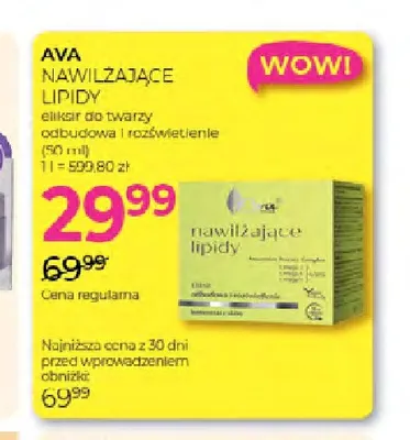 Eliksir do twarzy odbudowa i rozświetlenie Nawilżające Lipidy Ava promocja w Drogerie Jawa