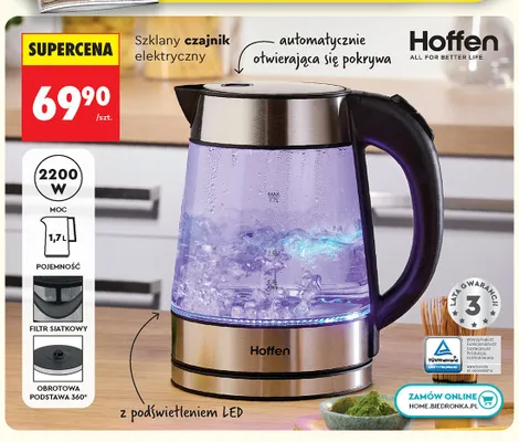 Czajnik elektryczny szklany Hoffen promocja w Biedronka