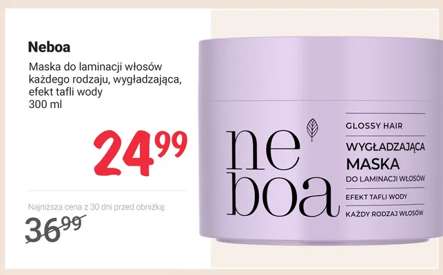 Maska do laminacji włosów każdego rodzaju wygładzająca efekt tafli wody Neboa promocja w Rossmann