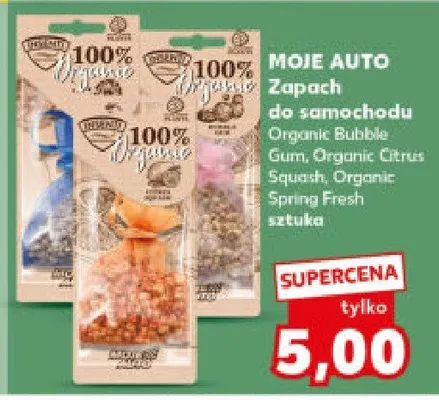 Zapach do samochodu Organic Bubble Gum, Organic Citrus Squash, Organic Spring Fresh promocja w Kaufland