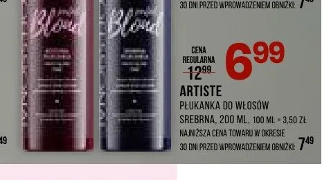 Płukanka do włosów srebrna Artiste promocja w Drogerie Natura