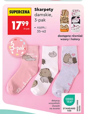 Skarpety damskie 3-pak Pusheen promocja w Biedronka