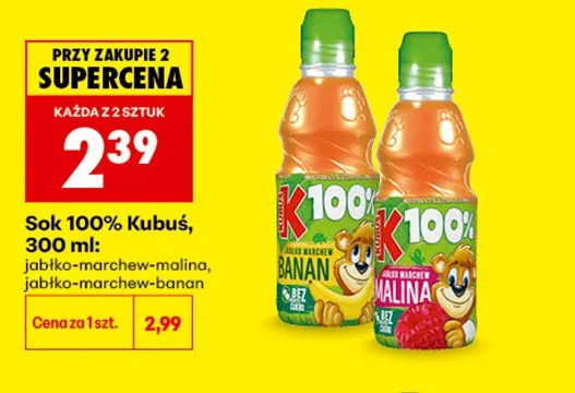 Sok 100% Kubuś jabłko-marchew-banan promocja w Biedronka