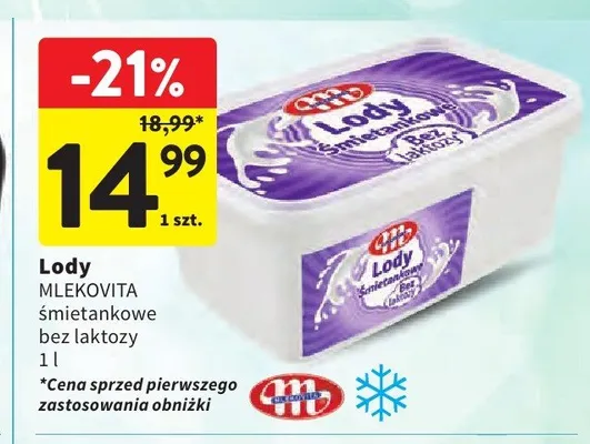 Lody śmietankowe bez laktozy Mlekovita promocja w Intermarche