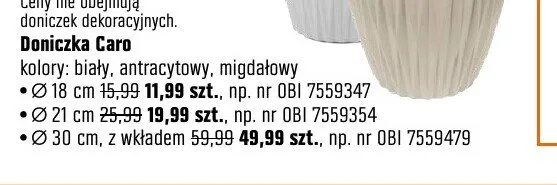 Doniczka Caro kolory: biały, antracytowy, migdałowy Ø 18cm promocja w OBI