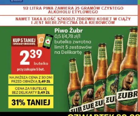 Piwo Żubr promocja w Delikatesy Centrum