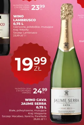 Wino Cava Jaume Serra białe półwytrawne musujące promocja w Duży Ben