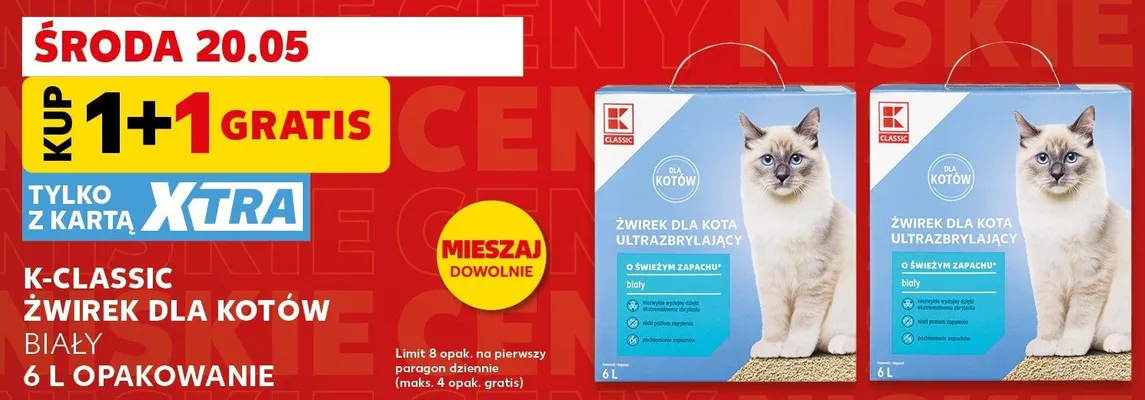 Żwirek dla kotów K-Classic ultrabrylujący biały promocja w Kaufland