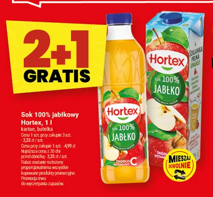 Sok jabłkowy butelka Hortex 100% promocja w Twój Market