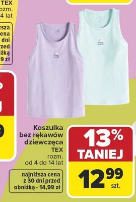 Koszulka bez rękawów dziewczęca TEX promocja w Carrefour