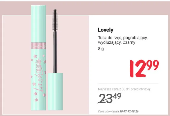 Tusz do rzęs Lovely Lash Mania pogrubiający wydłużający Czarny promocja w Rossmann