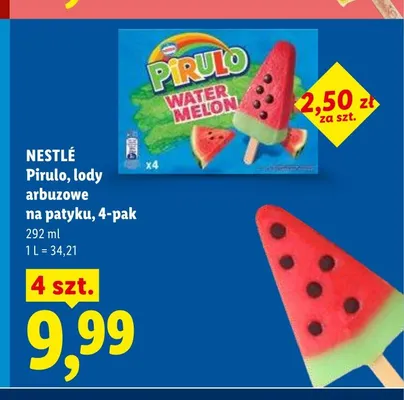 Lody arbuzowe na patyku Pirulo NESTLÉ 4-pak 73ml promocja w Lidl