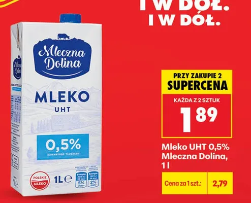 Mleko UHT 0,5% Mleczna Dolina promocja w Biedronka