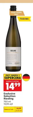 Wino białe półwytrawne Exclusive Selection Riesling promocja w Biedronka