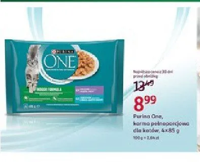 Karma dla kotów Purina One Indoor Formula 4-pak promocja w Rossmann