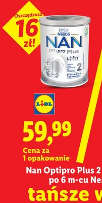 Mleko następne po 6m-cu Nan Optipro Plus 2 Nestlé promocja w Lidl