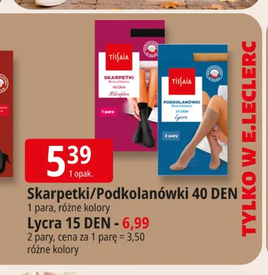 Skarpetki/Podkolanówki 40 DEN Tissaia promocja w Leclerc