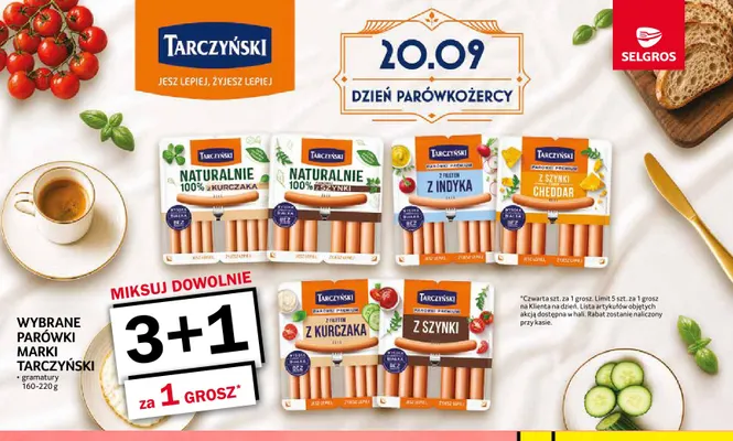 Parówki Premium z szynki z serem cheddar Tarczyński promocja w Selgros