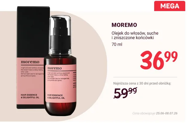 Olejek do włosów Moremo suche i zniszczone końcówki promocja w Rossmann