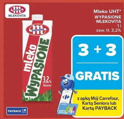 Mleko UHT Wypasione Mlekovita 3,2% promocja w Carrefour