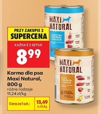 Karma dla psa Maxi Natural kaczka i wołowina z jabłkiem promocja w Biedronka