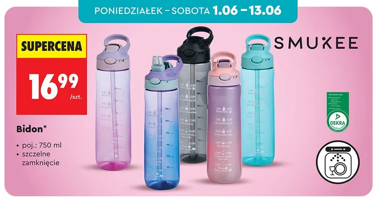 Bidon SMUKEE 750ml szczelne zamknięcie promocja w Biedronka