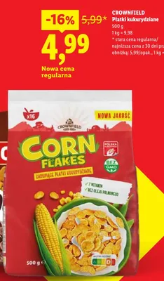 Płatki kukurydziane Crownfield promocja w Lidl