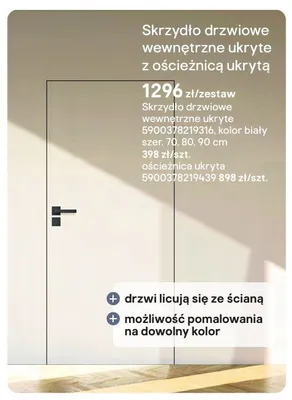 Skrzydło drzwiowe wewnętrzne ukryte z ościeżnicą ukrytą promocja w Castorama