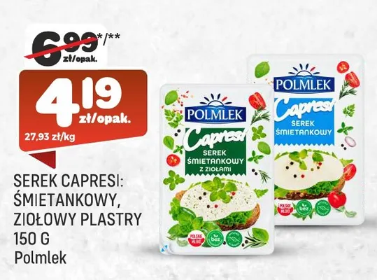 Serek Capresi ziołowy w plastrach Polmlek promocja w Społem Praga