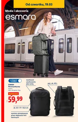 Plecak podręczny 35x17x53,5 cm, 40 l promocja w Lidl