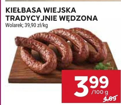 Kiełbasa wiejska tradycyjnie wędzona promocja w Stokrotka
