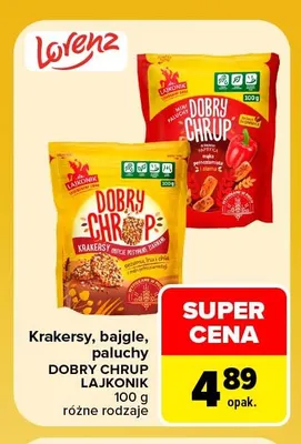 Krakersy, bajgle, paluchy Dobry Chrup Lajkonik promocja w Carrefour Market